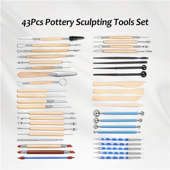 Pottery Clay Sculpting Tools 43Pcs Double Sided Ceramic Clay Carving Tool Set - Picture 3 of 7